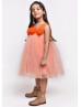 Peach Tulle Orange Flowers Adorable Flower Girl Dress